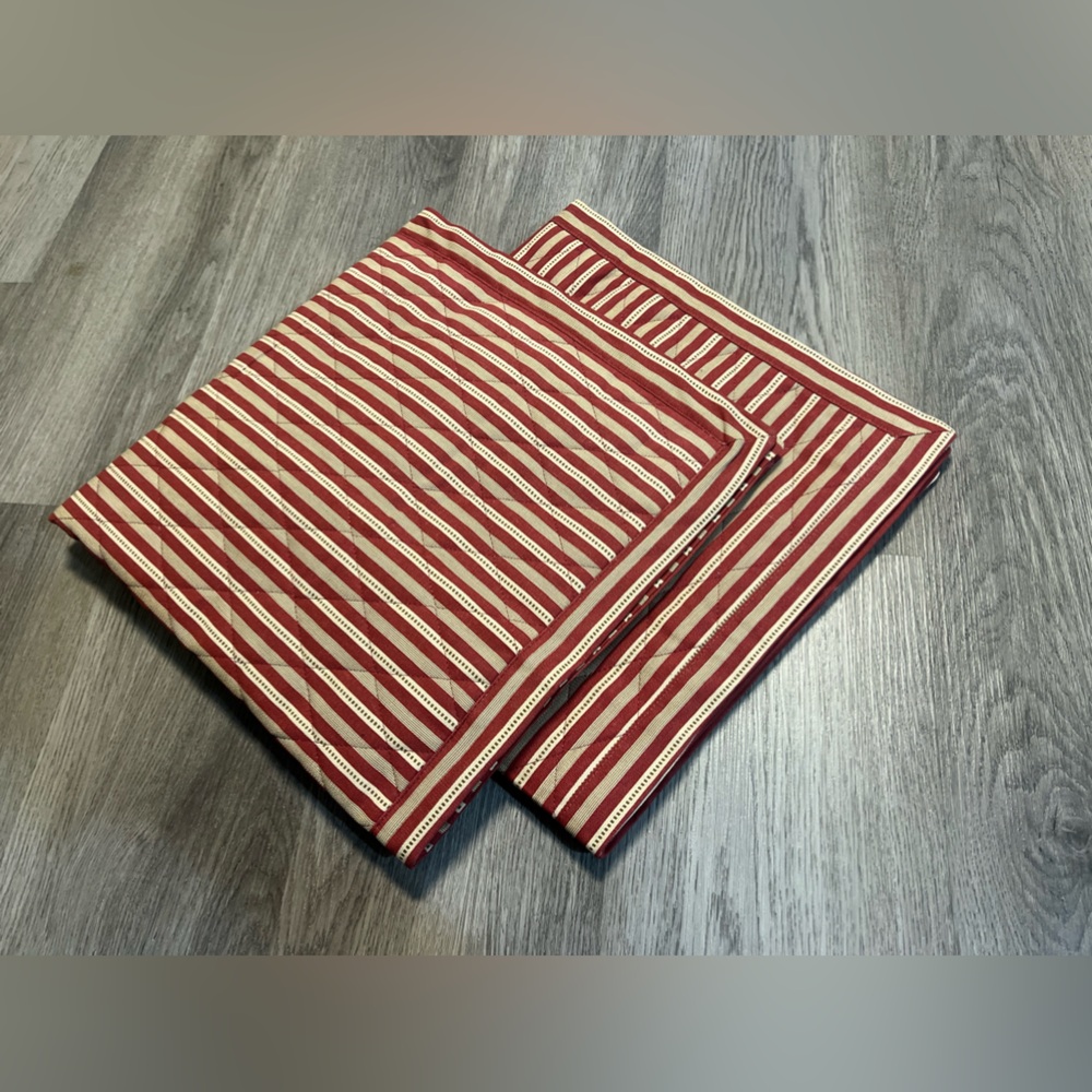 Lot of 2 Legacy 100% Cotton Euro Burgundy Beige horizontal Stripe Quilted Shams